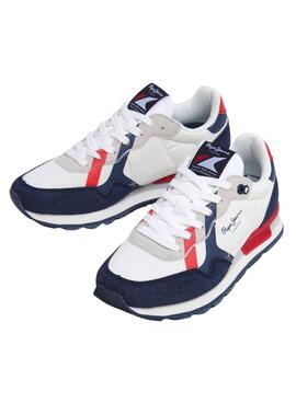Sneakers Pepe Jeans Brit Weiß und Marineblau