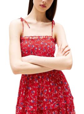 Kleid Tommy Jeans Chiffon rot für Damen.