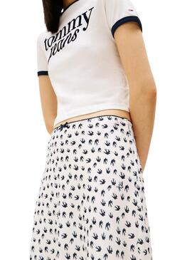 Rock Tommy Jeans Bird weiß und blau für Damen
