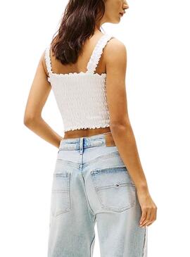 Top Tommy Jeans Smock Varsity weiß für Damen