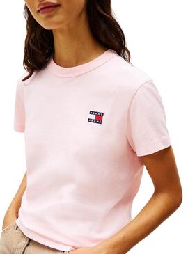 T-Shirt Tommy Jeans Badge in Rosa für Damen