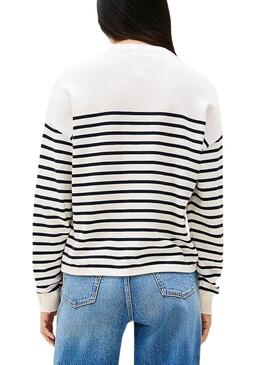 Tommy Jeans gestreifter Varsity-Pullover in Weiß und Blau für Damen