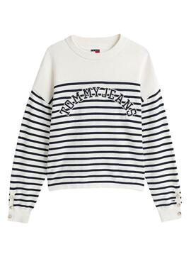 Tommy Jeans gestreifter Varsity-Pullover in Weiß und Blau für Damen
