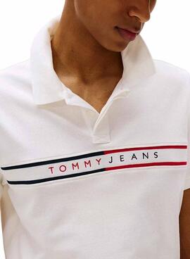 Polo Tommy Jeans Brustflagge weiß für Herren