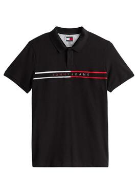 Polo Tommy Jeans Brust Flagge Schwarz für Herren