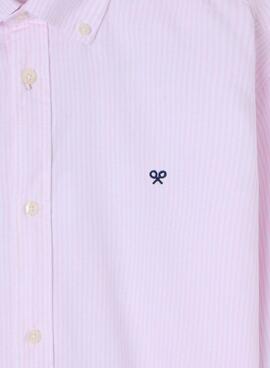 Hemd Silbon Oxford gestreift rosa und weiß für Herren