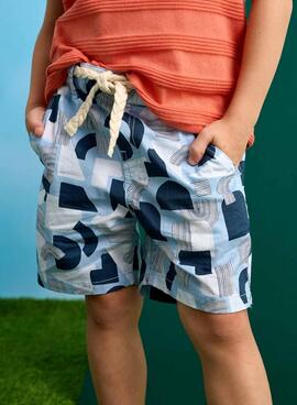 Bermuda Mayoral mit blauem geometrischem Muster für Kinder.