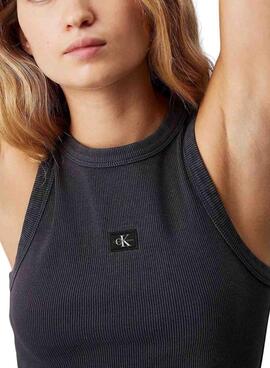 T-Shirt Calvin Klein Jeans Woven Label schwarz für Damen