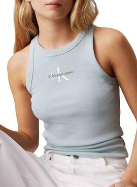 T-shirt Calvin Klein Jeans Monologo Tank blau für Damen.