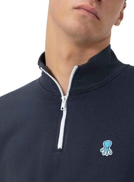 Sweatshirt El Pulpo mit Perkins-Kragen gesticktem Logo in Marineblau für Männer