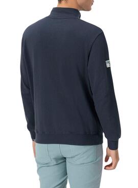Sweatshirt El Pulpo mit Perkins-Kragen gesticktem Logo in Marineblau für Männer