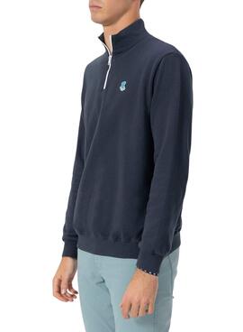 Sweatshirt El Pulpo mit Perkins-Kragen gesticktem Logo in Marineblau für Männer