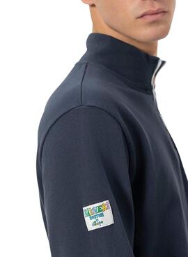 Sweatshirt El Pulpo mit Perkins-Kragen gesticktem Logo in Marineblau für Männer