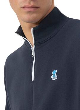 Sweatshirt El Pulpo mit Perkins-Kragen gesticktem Logo in Marineblau für Männer