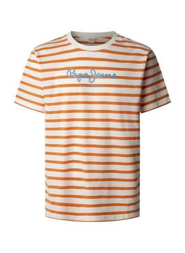 T-shirt Pepe Jeans Striped Ego orange und beige für Männer