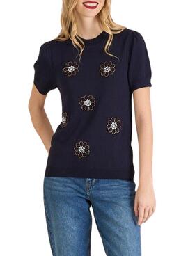 Pullover Naf Naf Marineblaues mit Stickereien für Frauen