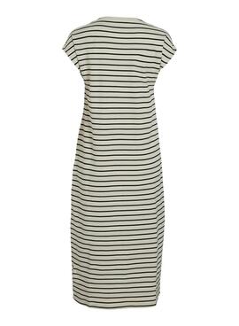Kleid Vila Visinny beige gestreift mit schwarzen Streifen für Frauen.