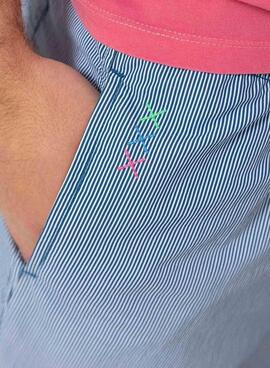 Badehose El Pulpo Mikro-Streifen Logo bestickt blau für Männer