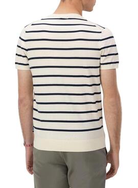 T-Shirt Der Pullover aus extrafeinem gestreiftem Marine für Herren