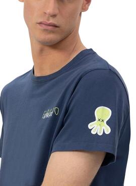 T-Shirt El Pulpo , dreifaches Logo, marineblau, für Männer