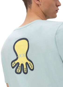 T-Shirt El Pulpo  Dreifach-Logo in Türkis für Männer.