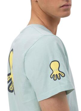 T-Shirt El Pulpo  Dreifach-Logo in Türkis für Männer.