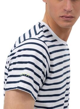 T-shirt El Pulpo gestreiftes weißes   für Männer.