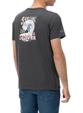 T-Shirt Der  El Pulpo bedruckt Surfen Wellen grau für Männer