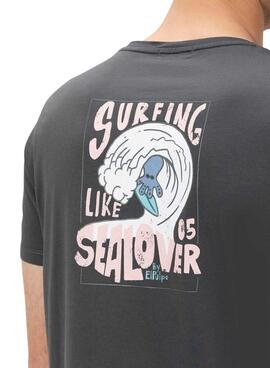 T-Shirt Der  El Pulpo bedruckt Surfen Wellen grau für Männer