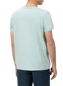 T-Shirt  El Pulpo bestickt in Kontrastbasis Türkis für Männer