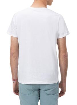 T-Shirt El Pulpo besticktes Kontrast-Basic-Weiß für Männer.