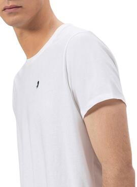 T-Shirt El Pulpo besticktes Kontrast-Basic-Weiß für Männer.