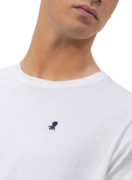 T-Shirt El Pulpo besticktes Kontrast-Basic-Weiß für Männer.