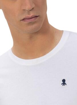 T-Shirt El Pulpo besticktes Kontrast-Basic-Weiß für Männer.