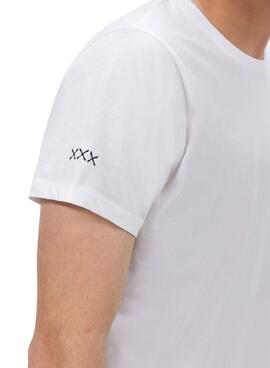 T-Shirt El Pulpo besticktes Kontrast-Basic-Weiß für Männer.