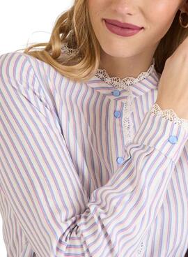 Bluse Naf Naf Streifen blau und rosa für Frauen