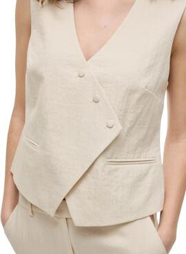 Das ärmellose Vila Viflea maßgeschneiderte beige Weste für Frauen.