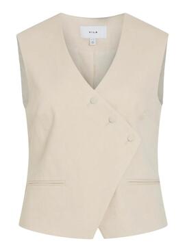 Das ärmellose Vila Viflea maßgeschneiderte beige Weste für Frauen.