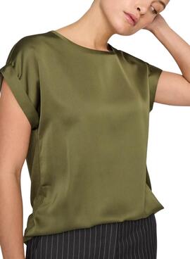  VIELLETTE S/S SATIN TOP Kapulet Olivenöl
