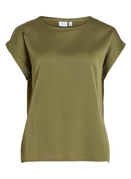  VIELLETTE S/S SATIN TOP Kapulet Olivenöl