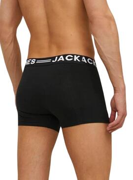 Pack 3 Boxershorts Jack and Jones Sense schwarz, grau und weiß für Männer.