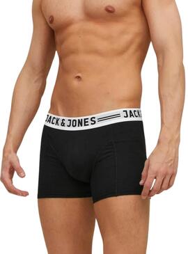 Pack 3 Boxershorts Jack and Jones Sense schwarz, grau und weiß für Männer.