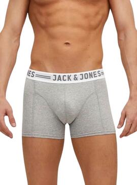 Pack 3 Boxershorts Jack and Jones Sense schwarz, grau und weiß für Männer.