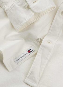Hemd Tommy Jeans Leinen Mao weiß für Herren