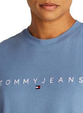 T-Shirt Tommy Jeans Linear Logo Blau für Herren