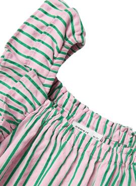 Kleid Name It Filone rosa gestreift für Mädchen.