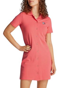 Kleid Tommy Jeans Pique Polo Koralle für Damen.