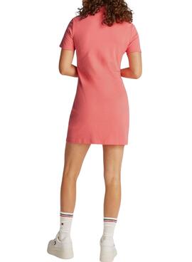 Kleid Tommy Jeans Pique Polo Koralle für Damen.
