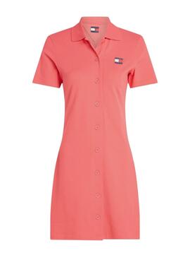 Kleid Tommy Jeans Pique Polo Koralle für Damen.