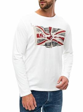 T-Shirt Pepe Jeans Flag logo Weiß Herren